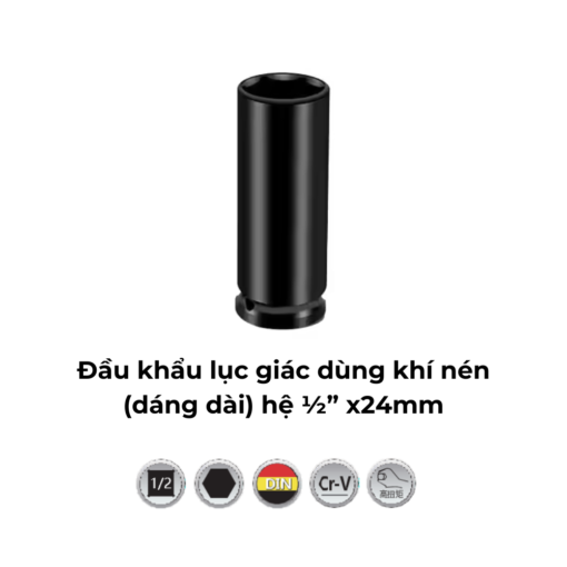 Đầu khẩu lục giác dùng khí nén (dáng dài) hệ 1/2inch x24mm