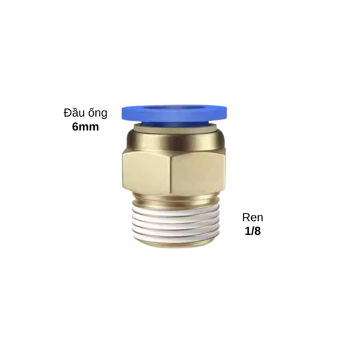 Đầu Nối Khí Nén, ống 6mm, ren Ngoài 1_8 PC6-01