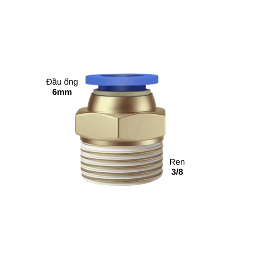 Đầu Nối Khí Nén, ống 6mm, ren Ngoài 3_8 PC6-03