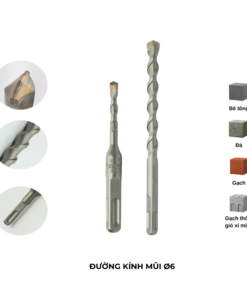 Mũi khoan bê tông 2 cạnh, mũi phi 6 , dài 110-140mm