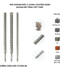 Mũi khoan bê tông 4 cạnh, chân sds - plus, dài 350mm